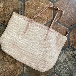 H&M straw tote bag double strap zip close shoulder bag festival carry all tote